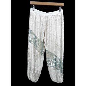 Retrofete White and Silver Sequin Cropped Pants